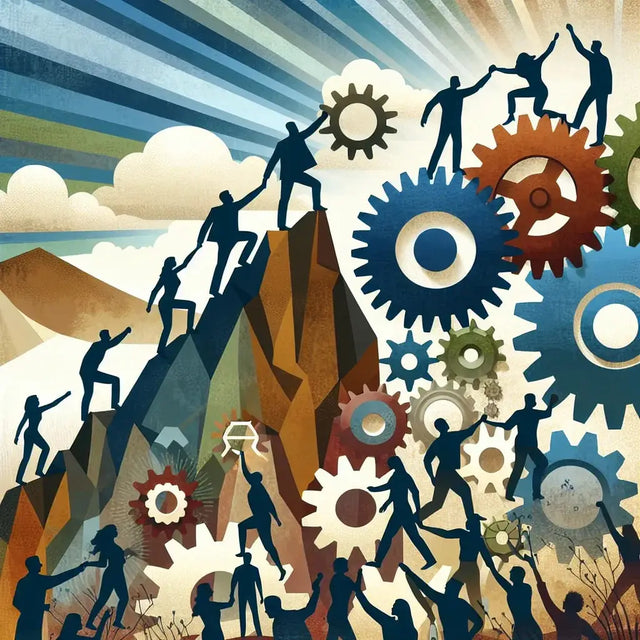 Multi-colored gear-shaped puzzle piece in Avodah Dynamics empowering purpose driven achievers