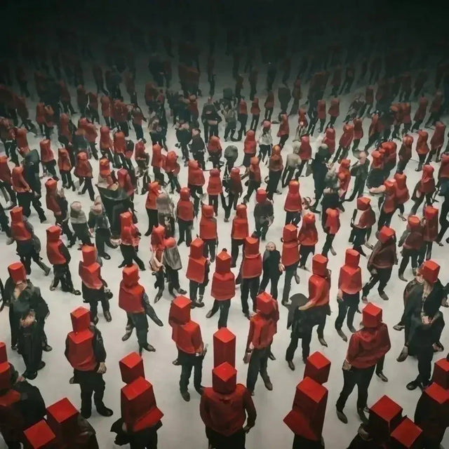 Group in red suits networking for career growth and strong connections