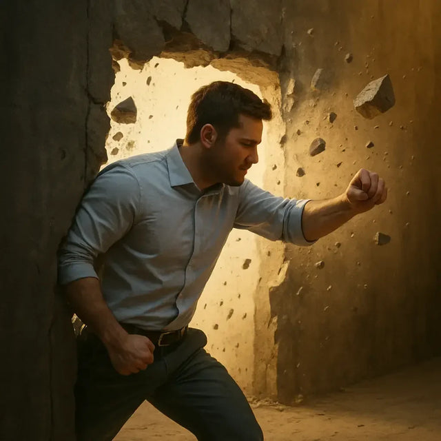 Man pressing past invisible walls with divine strategy for leadership growth