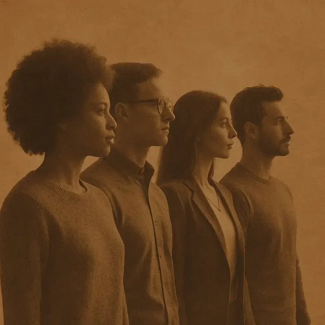 Four diverse individuals in profile embodying divine wisdom cries