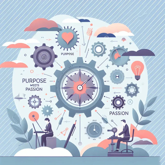 Blue and white gear clock with cogs, compass design in Avodah Dynamics