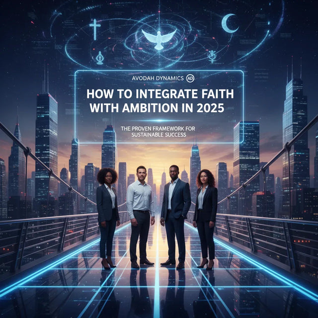 Futuristic 2025 blue cityscape poster for faith-driven leaders in Gods Kingdom