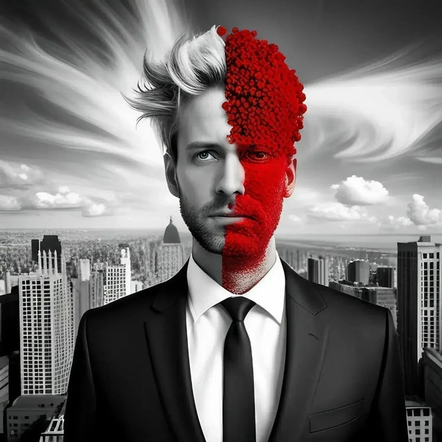 Man with red flower on head symbolizing personal growth in healthy relationships