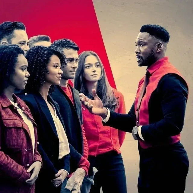 Team members in line discussing effective delegation in hustle culture