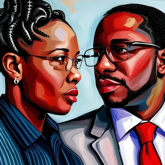 Painting of suited mentors sharing hustle culture insights on work life