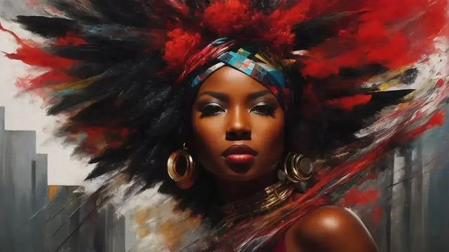 Woman embracing failure with hustle mindset, red headdress and black hair