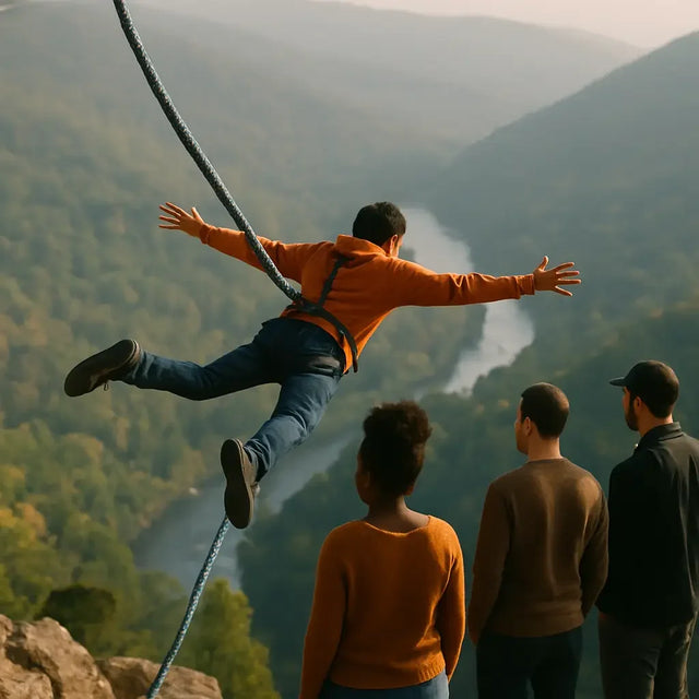 Orange bungee cord harness with black straps for spirit-led drive