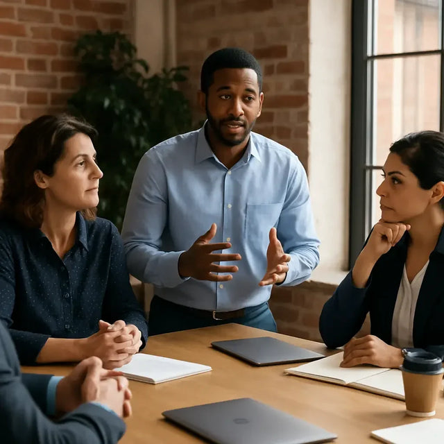 Diverse professionals in spirit-led mobility meeting on leadership principles