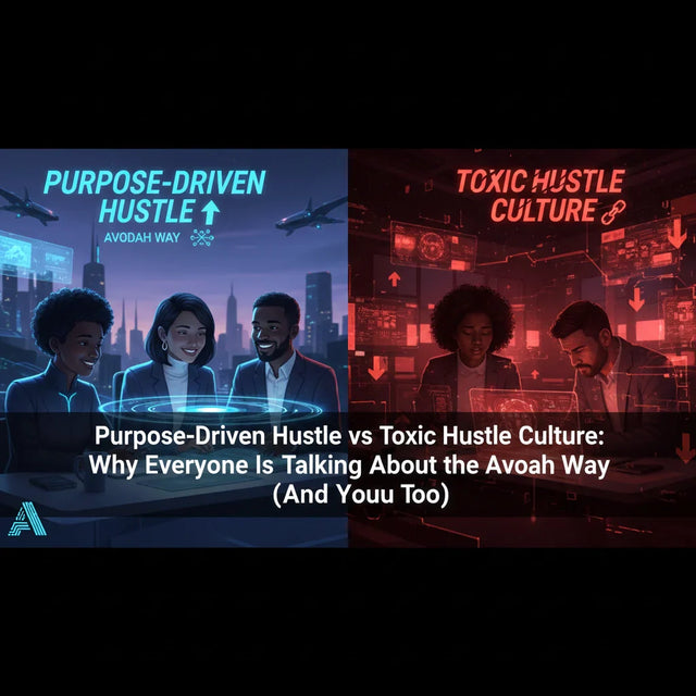 Futuristic blue and white cityscape laptop screen for faith-based productivity and purpose-driven success over toxic hustle