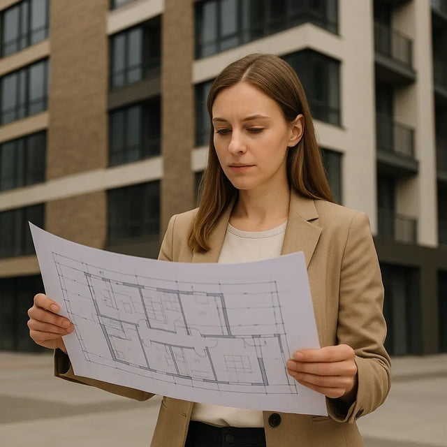 Woman in blazer reviewing building plans for building best leadership and divine purpose