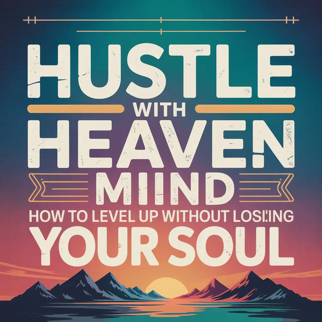 Inspirational graphic art with mountain and sunset landscape for heaven-minded hustle professionals