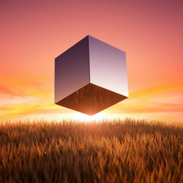 Metallic levitating cube symbolizing innovative mindset transforms career transformation potential.