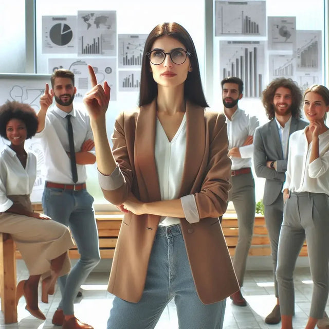 Diverse business professionals collaborating in a bright office emphasizing purpose-driven leadership