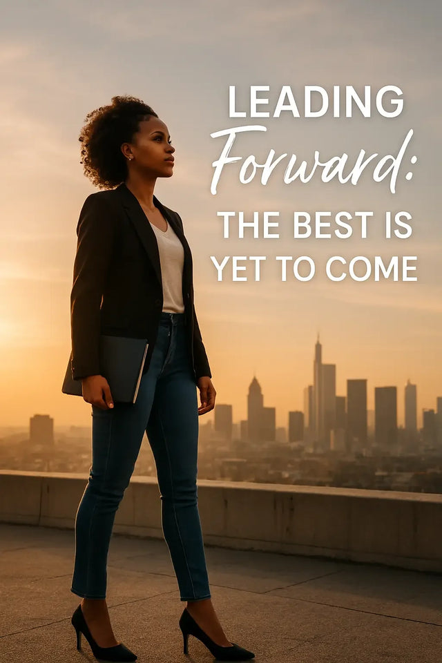 Woman in business attire with intense gaze holding a notebook representing purpose-driven leadership