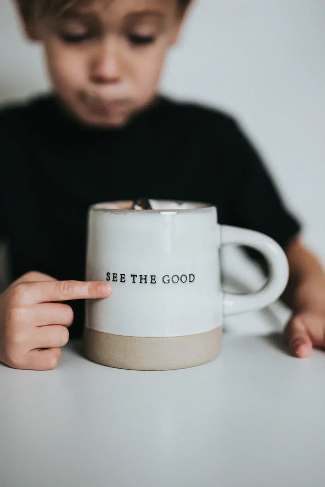 Two-tone ceramic mug with handle symbolizing positive thinking for a positive mindset