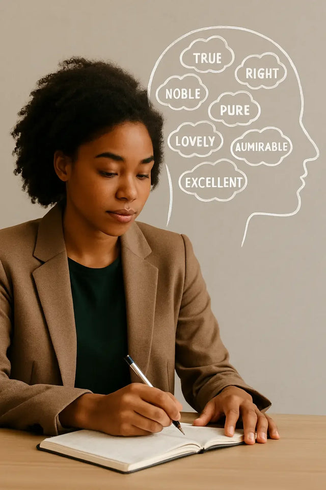 Brown leather notebook and pen for enhancing thought life and emotional regulation