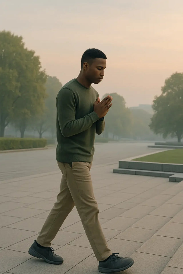 Man in green shirt and khaki pants exemplifying purpose-driven leadership and work-life balance