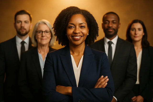 Diverse business professionals exemplifying purpose-driven leadership with Holy Spirit presence