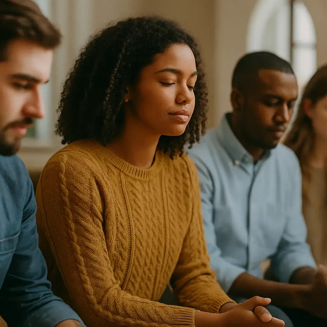 Young woman with curly hair in mustard sweater embodying purpose-driven leadership and work-life balance