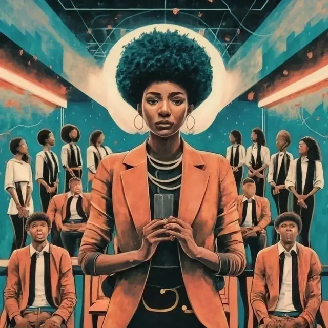 Woman in orange jacket demonstrating servant leadership communication with a group.