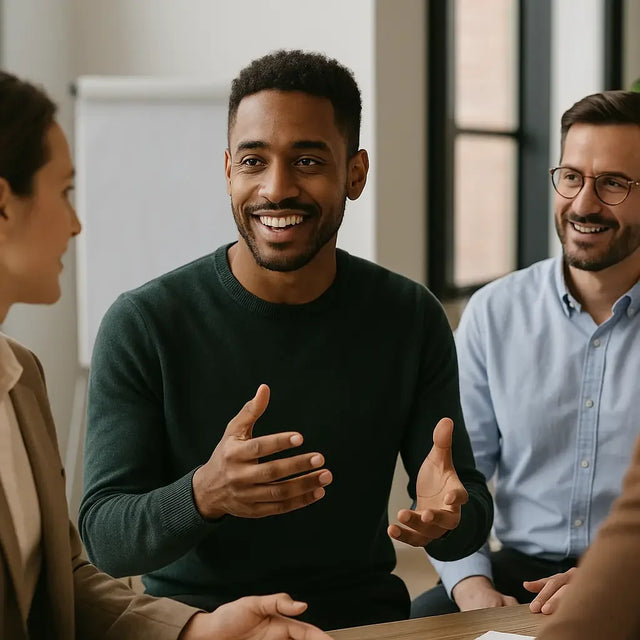 Image of a man demonstrating servant leadership and building trust through conversation