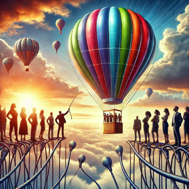 Colorful hot air balloon symbolizing bold declarations for greater influence in leadership.