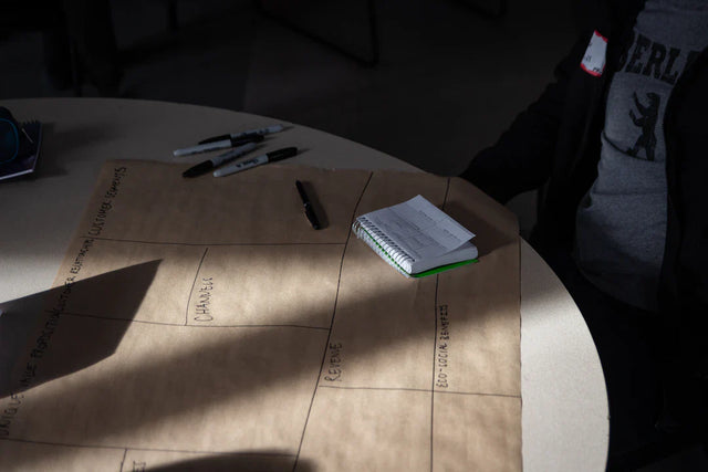 Brown paper sheet with grid for growth plan and hustle blueprint in strategic planning