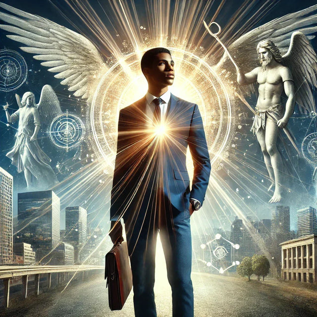 Angelic businessman symbolizing avodah dynamics in purpose-driven leadership for God’s kingdom