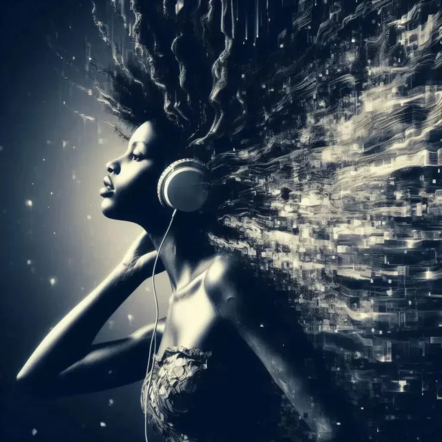 A woman with headphones on her head