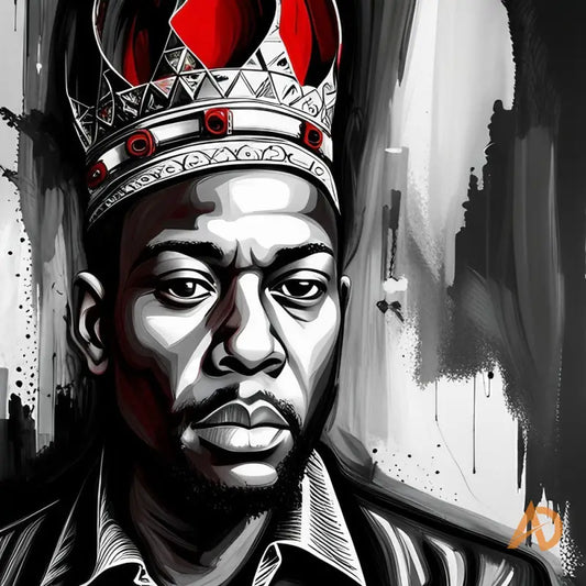 Striking black and white portrait with silver crown in Hustle Culture’s mesmerizing instrumental