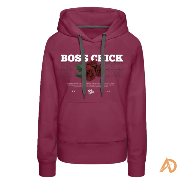 Burgundy Boss Chick Hoodie featuring graphic design for empowerment and hustle culture