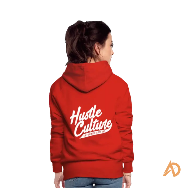 Red Boss Chick Hoodie featuring Hustle Culture text for stylish empowerment