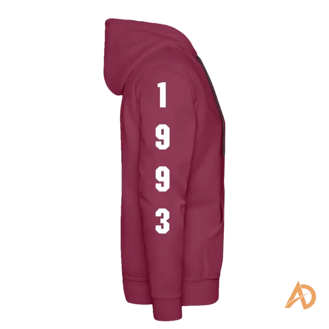 Burgundy premium hoodie with 1993 print for embracing hustle culture stylishly
