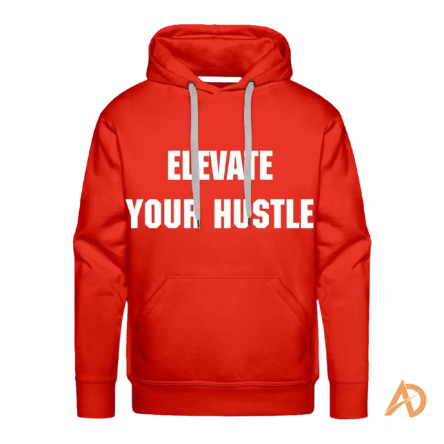 Red Elevate Your Hustle Hoodie featuring white text, perfect for hustle culture enthusiasts
