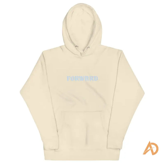 Cream-colored Galaxy Forward Hoodie with light blue forward text