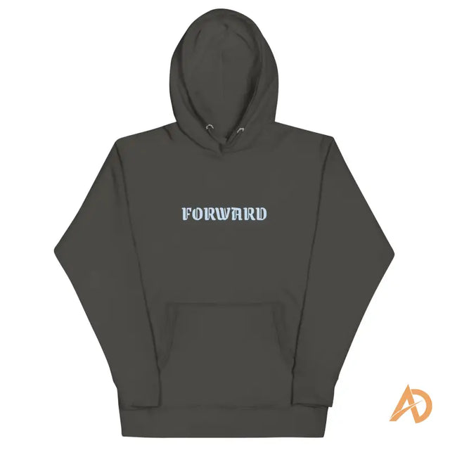 Galaxy Forward Hoodie in charcoal gray with Forward text design, soft cotton