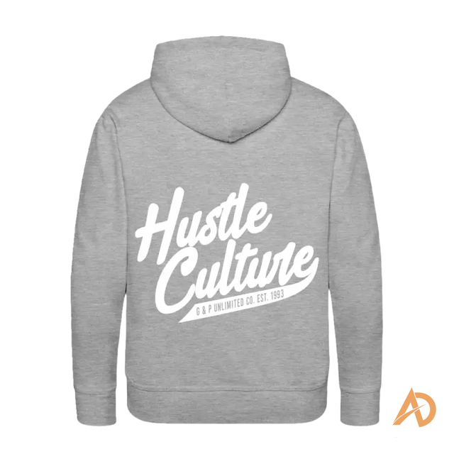 Grey Hustle City Hoodie featuring white text for an urban style of unstoppable ambition