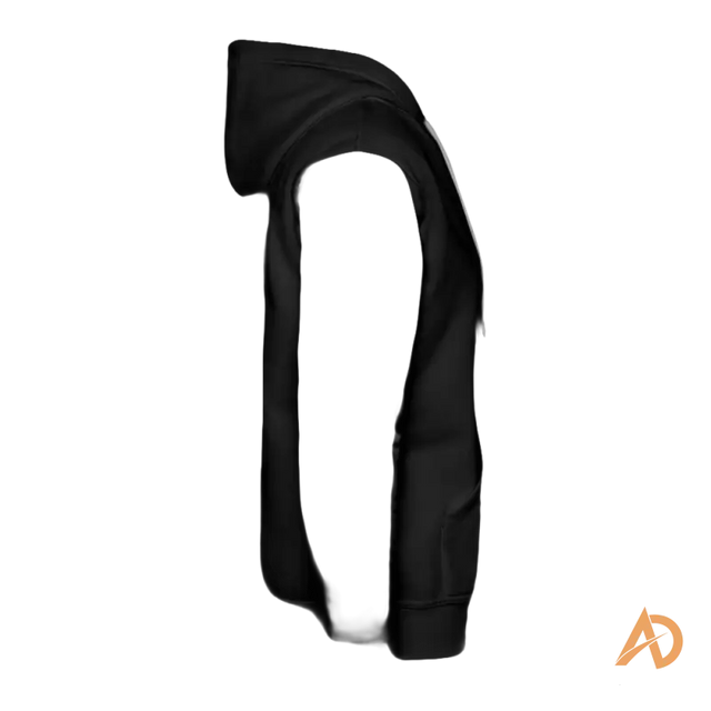 Black hooded sweatshirt with white stripes, embodying the City Hustle Hoodie style