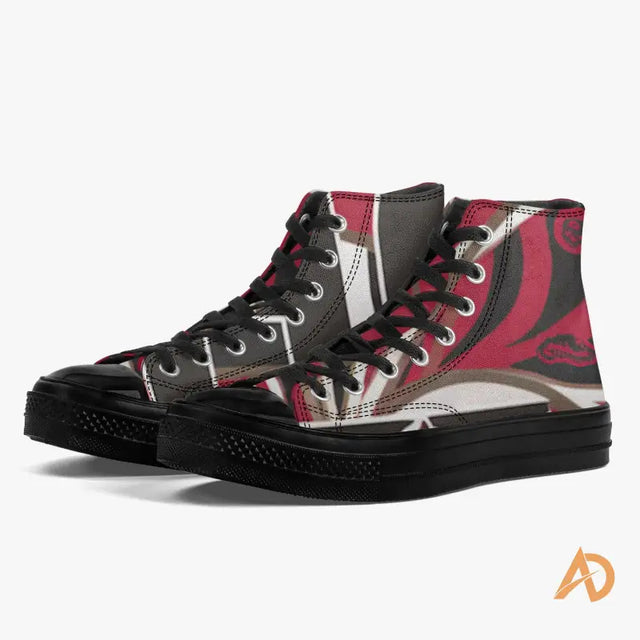 High-top sneaker in black, red, and silver abstract design from Hustle Culture Paisley High-Tops