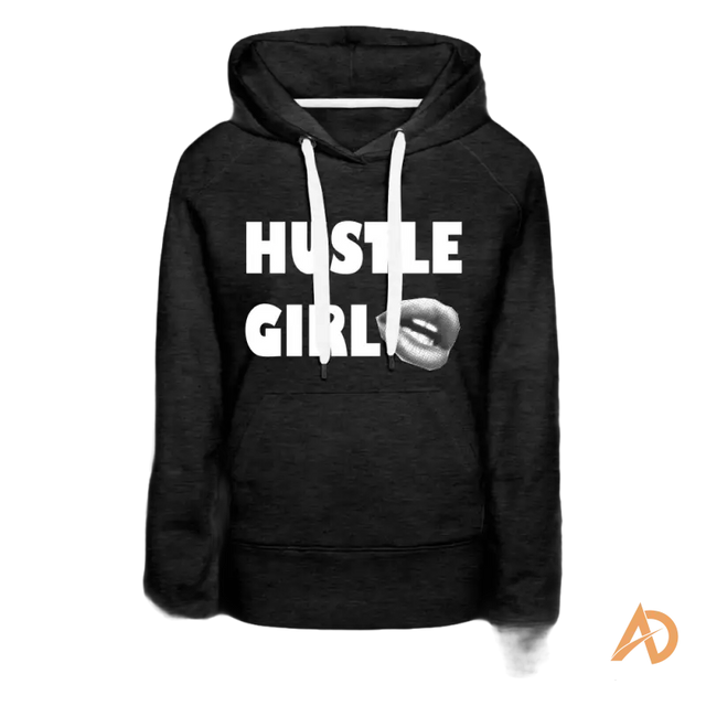 Black Hustle Girl Hoodie with white text, embodying empowerment for the modern woman