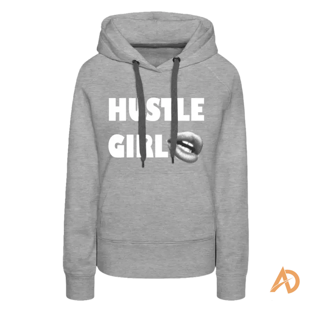 Grey Hustle Girl Hoodie featuring empowering design for the modern woman