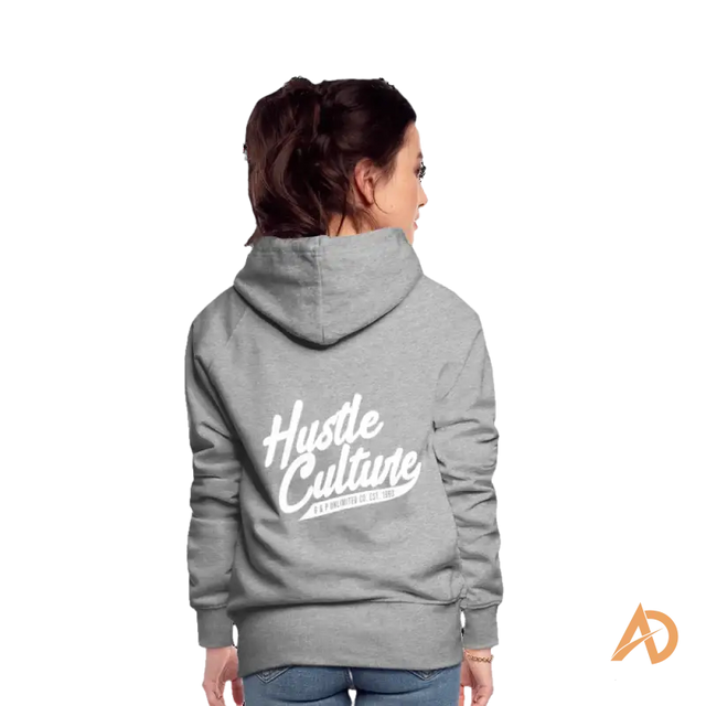 Grey Hustle Girl Hoodie featuring empowering ’Hustle Culture’ text for the modern woman