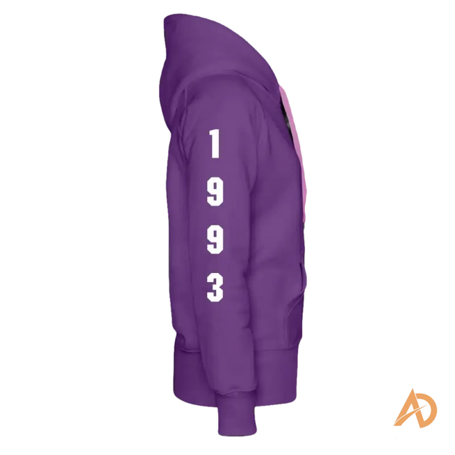 Purple Hustle Girl Hoodie with 1993 printed sleeve, perfect for the modern woman in hustle culture
