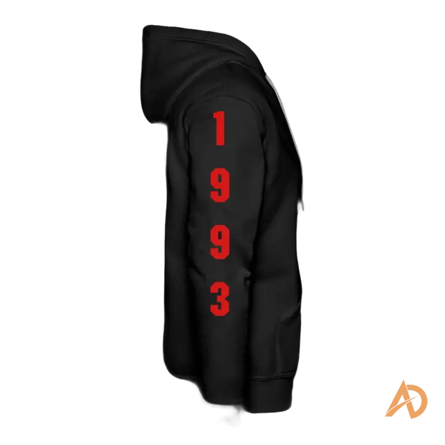 Black Hooded Sweatshirt with Red 1993 Print, Premium Hustle Mode Engaged Hoodie Design