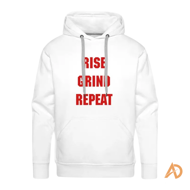 Relentless Ambition Premium Hoodie featuring Grind Repeat design on a white background