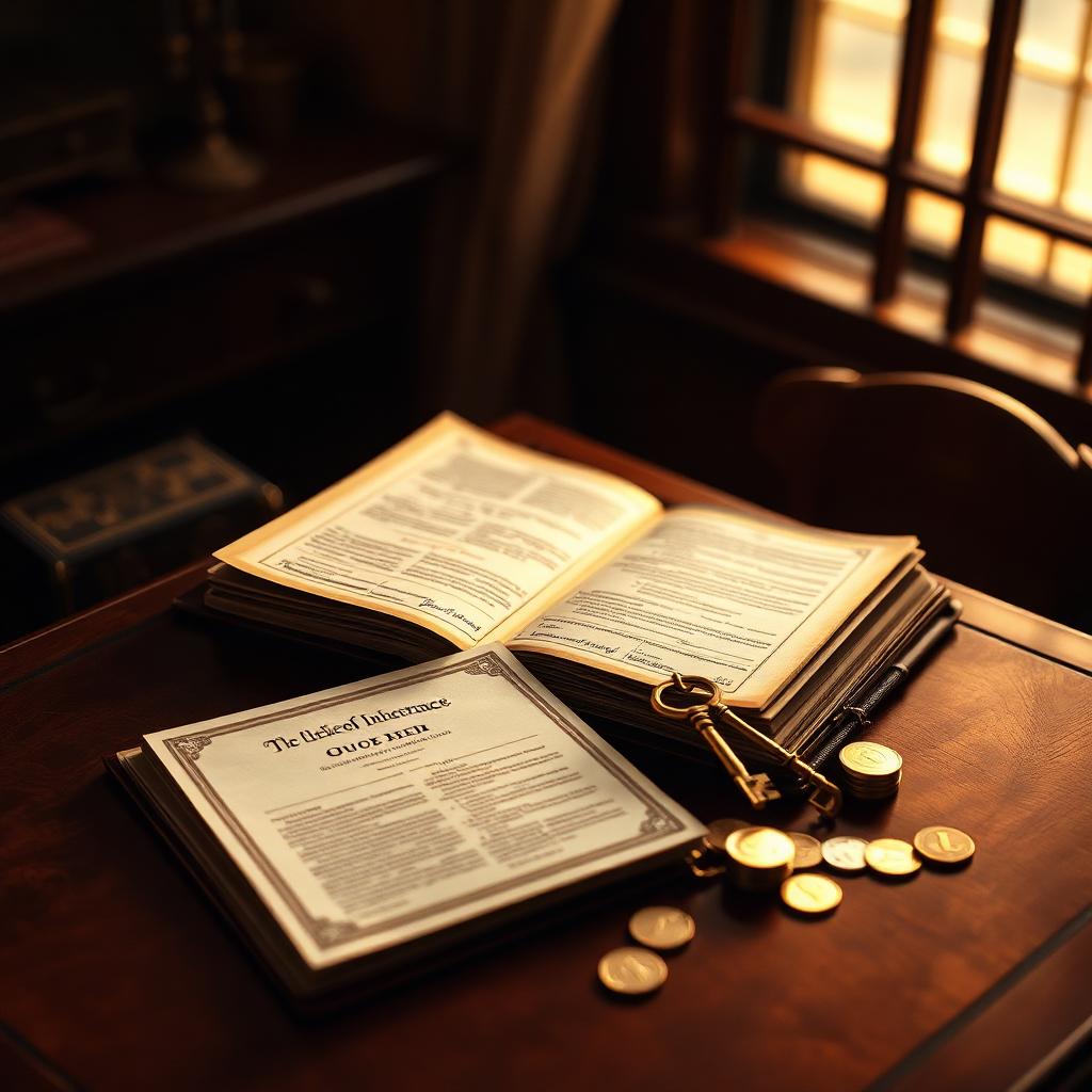 Yerusha — an open ledger, brass key, and title deed representing biblical inheritance and generational wealth