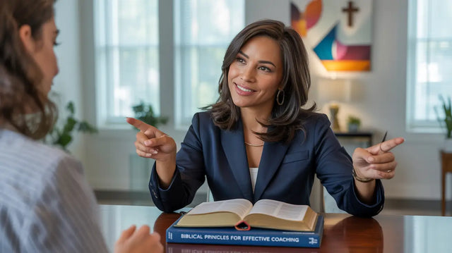 Blue leather book on biblical principles for faith-based coaching