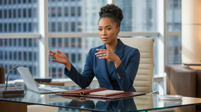 Sleek blue leather laptop case with gold accents for Christian business coaches