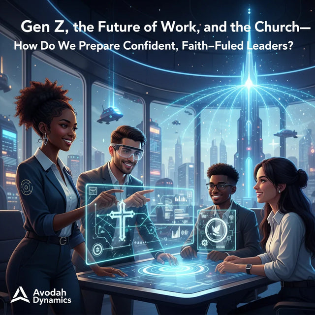 Futuristic holographic cross screen with biblical principles interface