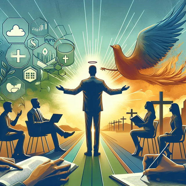 Symbolic golden dove with red wings over church altar in Christian life coach session